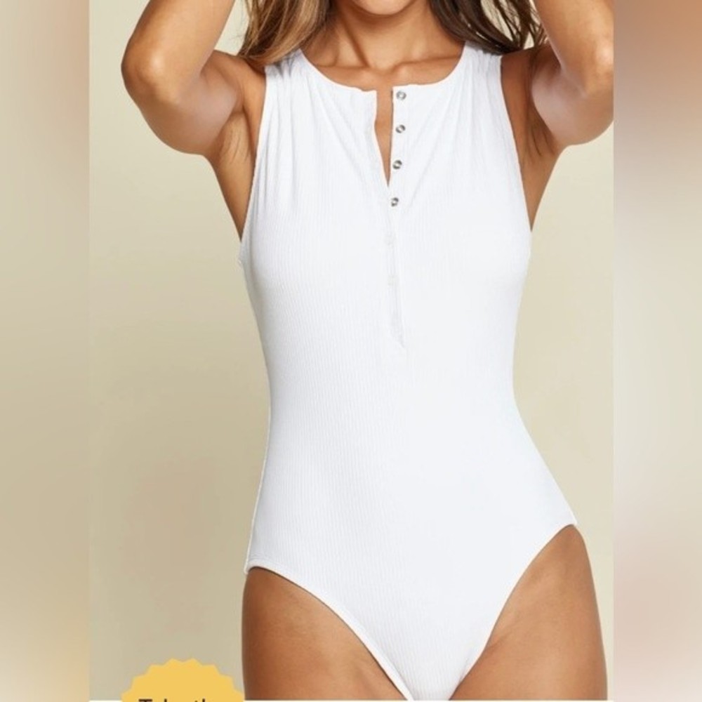 Andie White The Malibu Ribbed Long Torso One Piece Swimsuit L